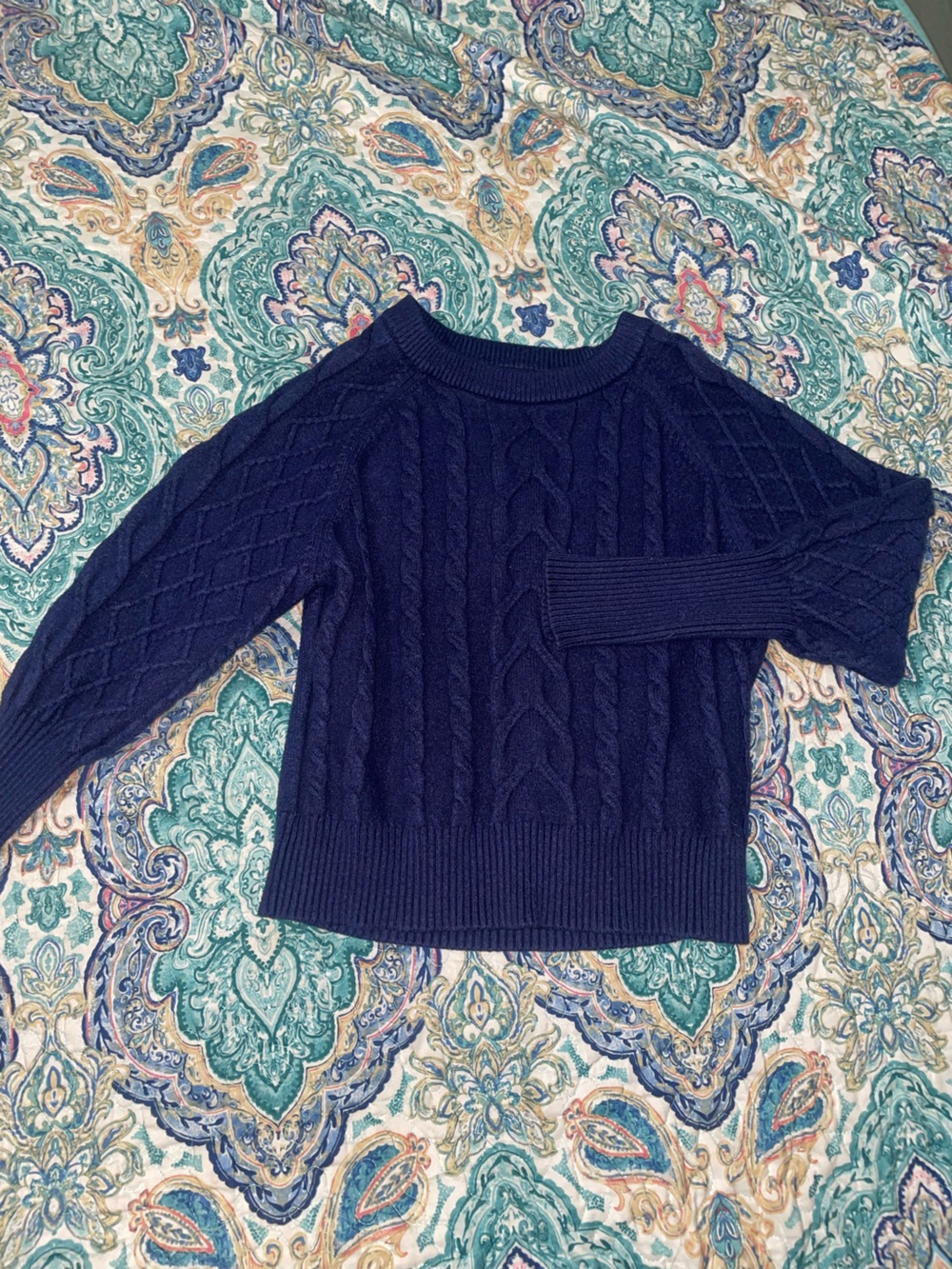 Tahari Navy Cable-Detail Crewneck Sweater